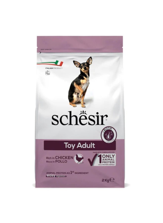 Schesir Toy Adult Dog Dry Food Chicken 2kg | Single Protein Complete Nutrition for Toy Breed Dogs with Mini Kibble, Joint Support & Skin Coat Care - Image 1